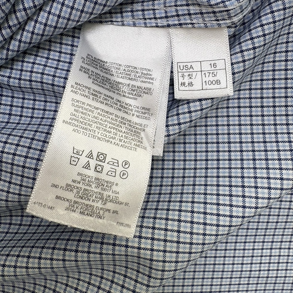 Brooks Brothers Dress Shirt Mens 16-34 Regent Non-Iron Blue Micro Check Business - Picture 3 of 7